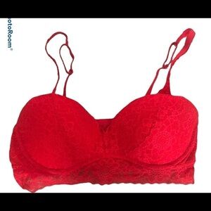 PINK Victoria’s Secret  Lipstick Red Lace Push Up Bralette Sz. L Date Night